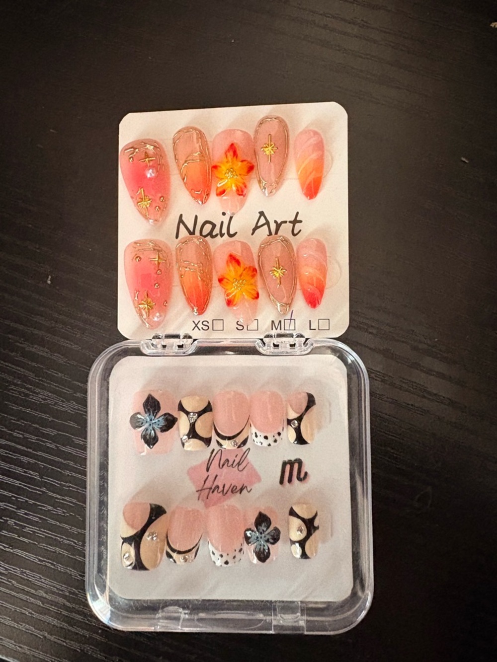 Nail Art Press-On Set – Pink & Coral Floral Accent